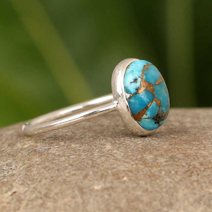 Top Selling Beautiful Mohave Blue Copper Turquoise Gemstone Cabochon 925 Sterling Solid Silver 10x14mm Oval Shape Ring for Women