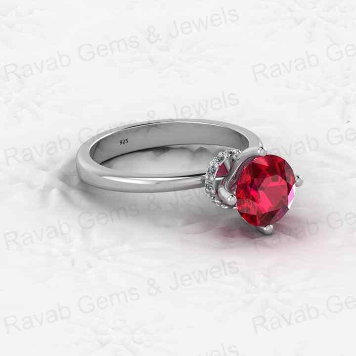 Best Quality 925 Sterling Silver Red 8mm Garnet Quartz Round Cut Eternity Band Gold Vermeil Prong Women Ring for Fine Jewelry