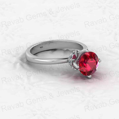 Best Quality 925 Sterling Silver Red 8mm Garnet Quartz Round Cut Eternity Band Gold Vermeil Prong Women Ring for Fine Jewelry