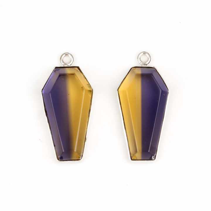 Top Selling Purple Yellow Ametrine Quartz Gemstone Bezel Set 925 Sterling Silver 10x17mm Coffin Shape Charm Pendant for Necklace