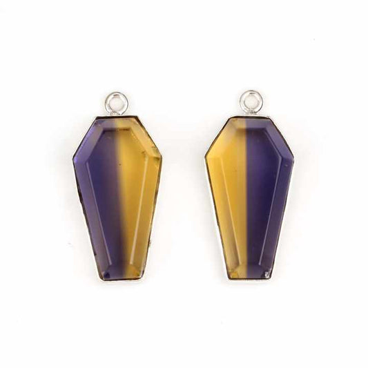 Top Selling Purple Yellow Ametrine Quartz Gemstone Bezel Set 925 Sterling Silver 10x17mm Coffin Shape Charm Pendant for Necklace