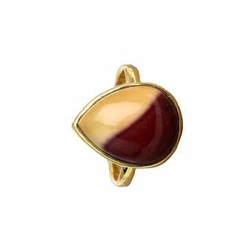 New Arrival Women's Fine Gold Plated 925 Sterling Silver Bezel Ring Handmade With Natural Mookaite Gemstone Pear Shape Wholesale