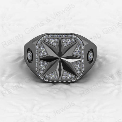 Best Selling Men's 925 Sterling Silver Signet Ring Carved North Star With CZ Diamond Fine Personalized Wedding Jewelry