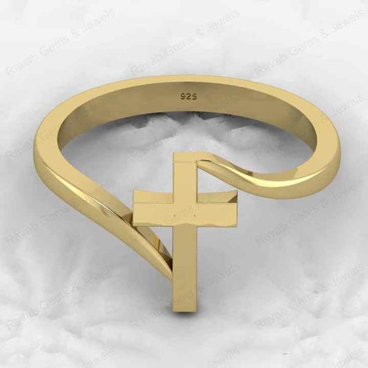 Top Selling Genuine 925 Sterling Silver Gold Vermeil Holy Cross Twisted Eternity Band Ring Ring Fine Personalized Jewelry