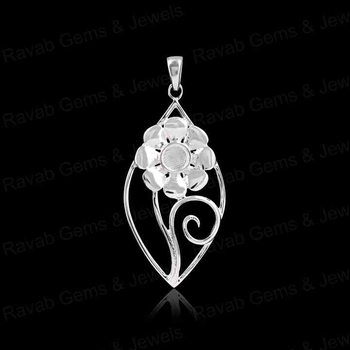 Handmade 925 Silver Semi-Mounting Charm Pendant Leaf Flower Design Stone Setting for DIY Keepsake Jewelry Findings Components