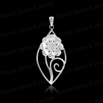 Handmade 925 Silver Semi-Mounting Charm Pendant Leaf Flower Design Stone Setting for DIY Keepsake Jewelry Findings Components