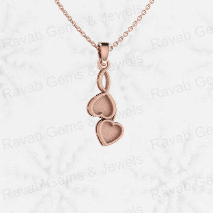 Superb 925 Sterling Silver 28.5mm Twins Heart Charm Semi Mount Couple Pendant Good Resin Ashes Work Jewelry Findings Component