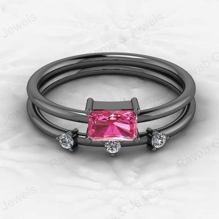 Top Selling Genuine 925 Silver 6X4mm Baguette Cut Pink Cubic Zirconia Women Eternity Gold Vermeil Ring for Fine Custom Jewelry