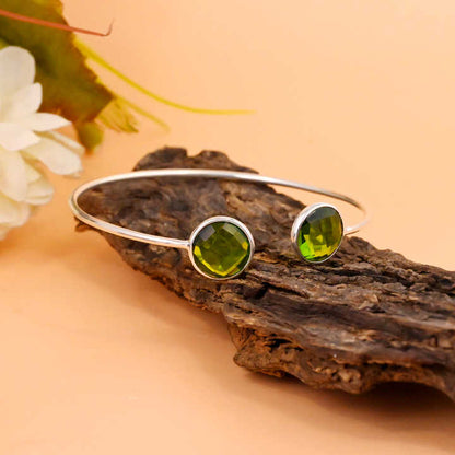 Beautiful Handmade Solid 925 Silver 10mm Round Shape Peridot Hydro Quartz Bezel Adjustable Cuff Bangle Fine Jewelry For Women