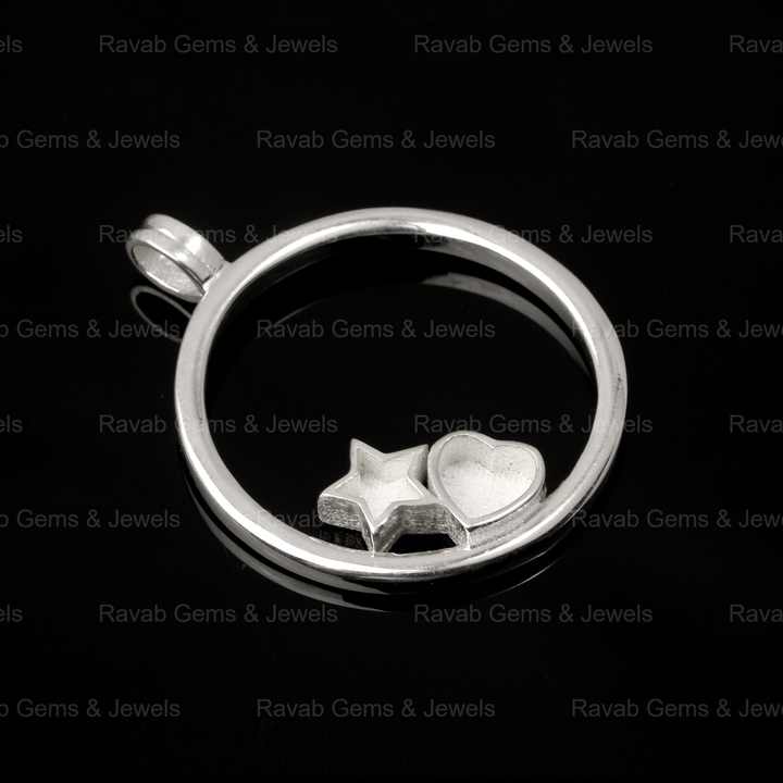 Selling Genuine 925 Silver Round Circle Disc With Star Heart Charm Semi Mount CZ Pendant Base for Keepsake Breastmilk Jewelry