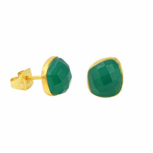 Hot Selling 18K Gold Plated Genuine 925 Sterling Silver Handmade Emerald Hydro Quartz Gemstone Dainty Fine Stud Earrings for Her