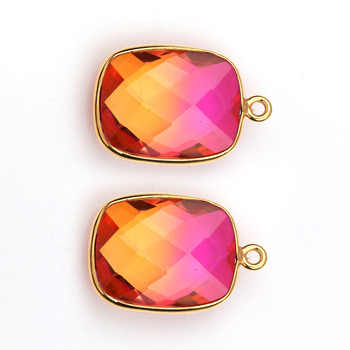 Wholesale 14x18mm Rectangle Bio-Tourmaline Quartz Gemstone Charm Multi-Color Gold Plating Fine Pendants Sterling Silver Charms
