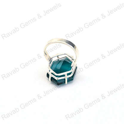 New Arrival Solid 925 Sterling Silver London Blue Topaz Hydro Hexagon Cut Prong Setting Ring for Women Fine Handmade Jewelry