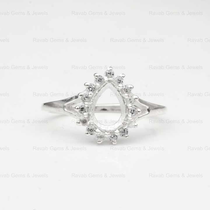 Top Quality Wholesale 925 Solid Silver 6x8mm Pear With Zircon Semi Mount Blank Prong Setting Ring Keepsake Breastmilk Jewelry
