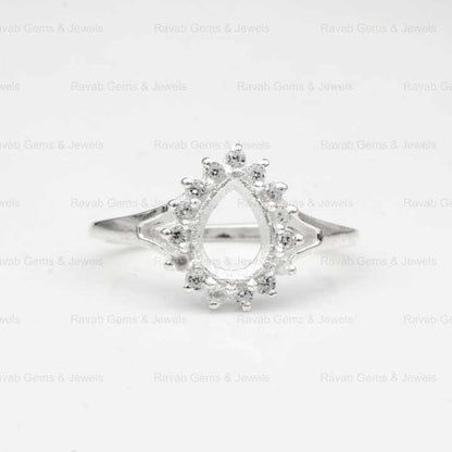 Top Quality Wholesale 925 Solid Silver 6x8mm Pear With Zircon Semi Mount Blank Prong Setting Ring Keepsake Breastmilk Jewelry