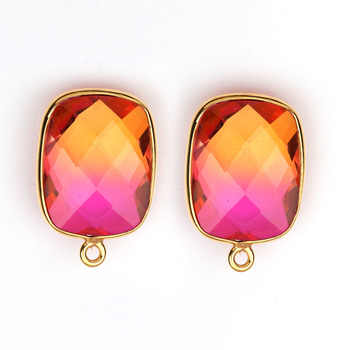 Wholesale 14x18mm Rectangle Bio-Tourmaline Quartz Gemstone Charm Multi-Color Gold Plating Fine Pendants Sterling Silver Charms