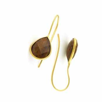 Exclusive 18K Gold 925 Sterling Silver Ammolite Hydro Quartz Teardrop Earrings Waterproof Fine Hoop Jewelry for Party Occasions