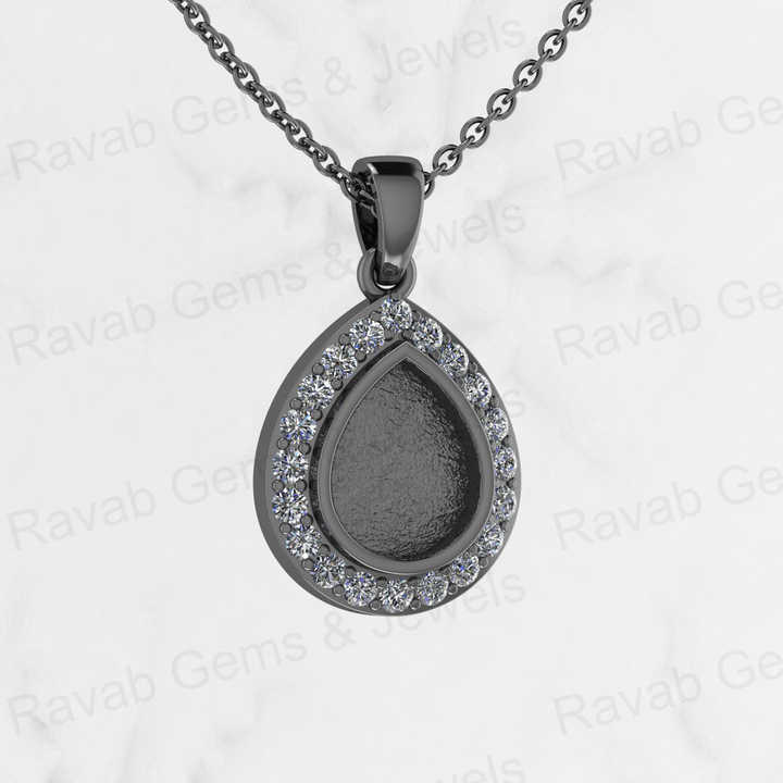 New Arrival 925 Sterling Silver 8x10mm Charm Pendant Semi Mounting Tear Drop Pear Surrounded by CZ for Resin Ashes Work Jewelry