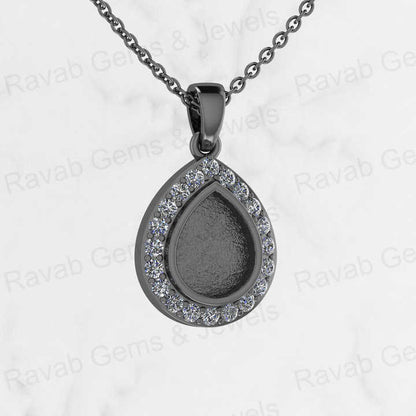 New Arrival 925 Sterling Silver 8x10mm Charm Pendant Semi Mounting Tear Drop Pear Surrounded by CZ for Resin Ashes Work Jewelry