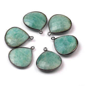 High Quality 12mm Natural Amazonite Gemstone Bezel Heart Pendant Necklace Gold Sterling Silver Rhodium Fine Pendants Charms