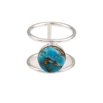 Best Selling 925 Silver Handmade 10mm Mohave Blue Copper Turquoise Gemstone Double Band Designer Ring Fine Native Jewelry