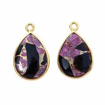 High Quality 18K Gold Plated 12x16mm Natural Mohave Pink Black Copper Turquoise Gemstone Fine Pendants & Charms