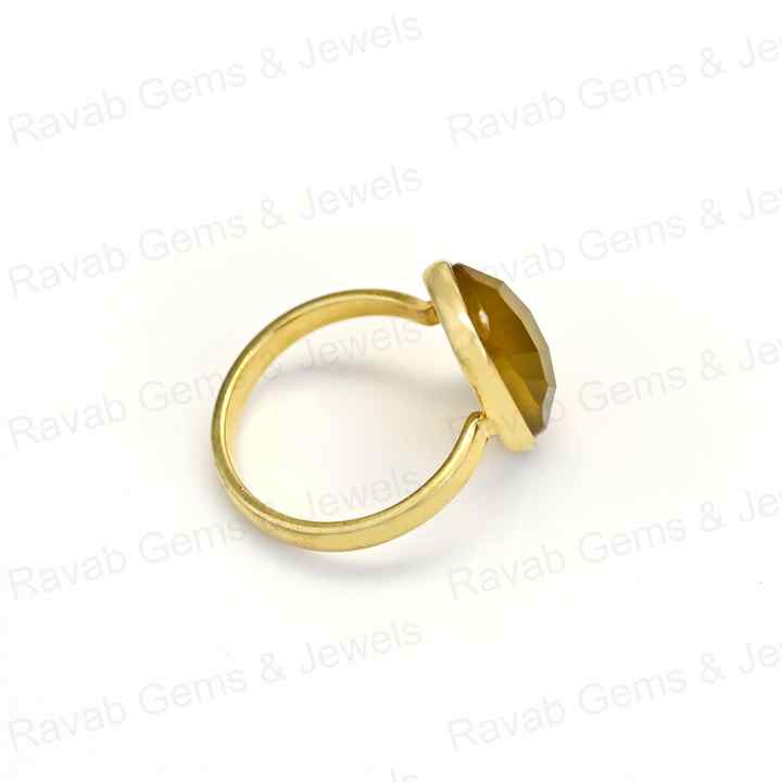 Best Selling Handmade 925 Silver Bezel Vermeil Eternity 12x16mm Yellow Chalcedony Rectangle Cushion Faceted Ring Fine Jewelry