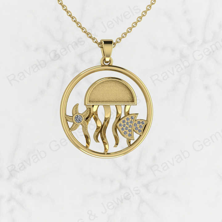 25mm Circle Octopus Starfish With CZ Blank Bezel Charm Pendant Mounting Setting High Quality 925 Silver Breastmilk Ashes Jewelry