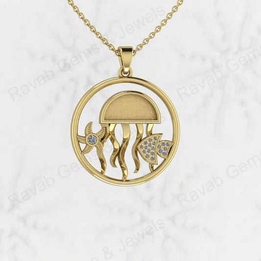 25mm Circle Octopus Starfish With CZ Blank Bezel Charm Pendant Mounting Setting High Quality 925 Silver Breastmilk Ashes Jewelry