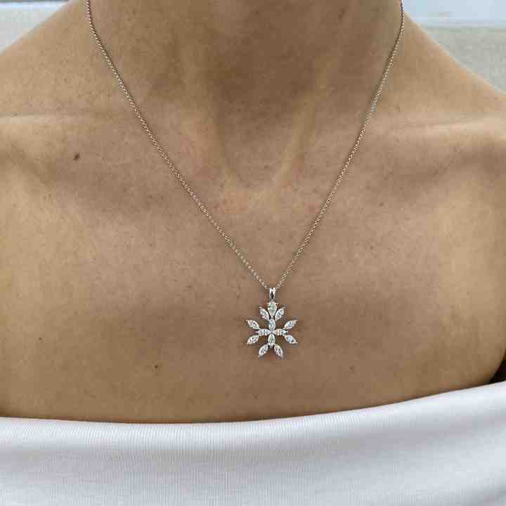 Genuine 925 Sterling Silver Lab-Diamond Marquise Cut Snowflake Design Chain Necklace For Women's Mother's Day Pendant Jewelry