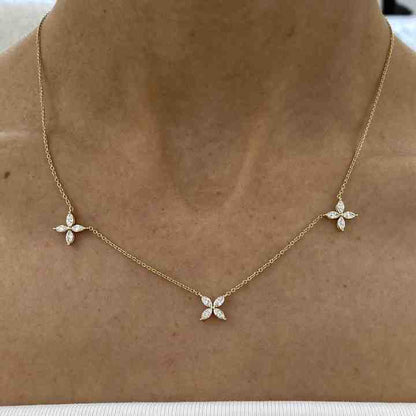 Mother's Day Sale Solid 925 Sterling Silver Marquise Brilliant Cut Lab-Diamond Clover Design Necklace For Women's Gifted Jewelry