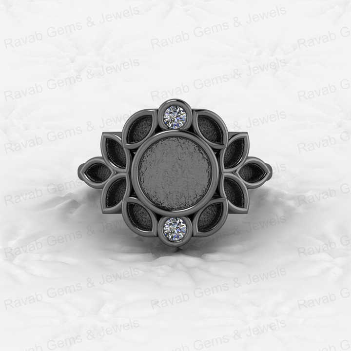 Solid 925 Sterling Silver 8mm Round & Micro Marquise CZ Semi Mount Blank Bezel Base Ring Setting for Resin Ashe Keepsake Jewelry