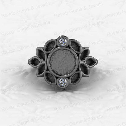 Solid 925 Sterling Silver 8mm Round & Micro Marquise CZ Semi Mount Blank Bezel Base Ring Setting for Resin Ashe Keepsake Jewelry