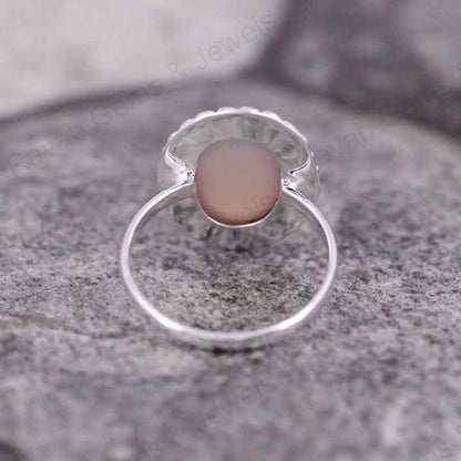Natural Rose Quartz 10x14mm Oval Cabochon Gemstone Solid 925 Sterling Silver Beaded Bezel Setting Ring Handmade Fine Jewelry