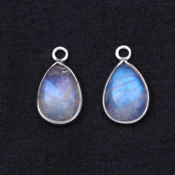 Best Quality Wholesale 12x16mm Pear Shape Rainbow Moonstone Sterling Silver Gemstone Bezel Pendant Necklace Fine Pendants Charms