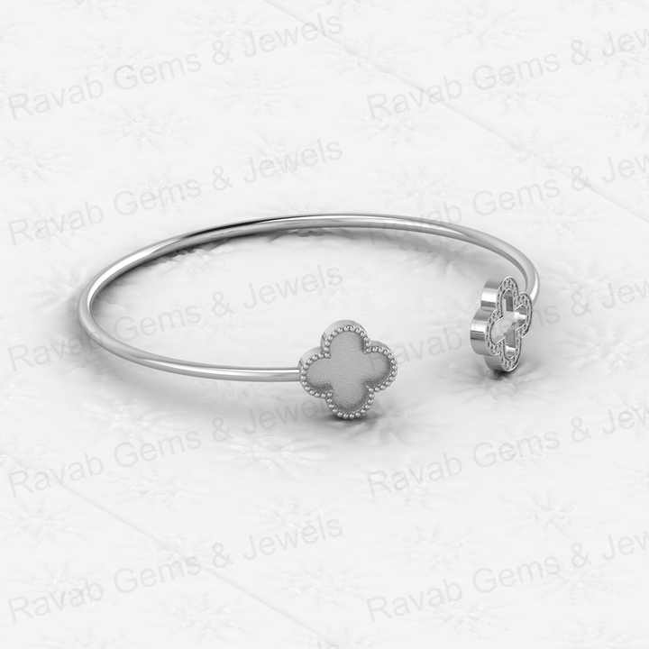 High Quality 925 Silver Four Clover Bezel Base Semi Mount Open Cuff CZ Bangle Setting Resin Ashes Jewelry Findings Components