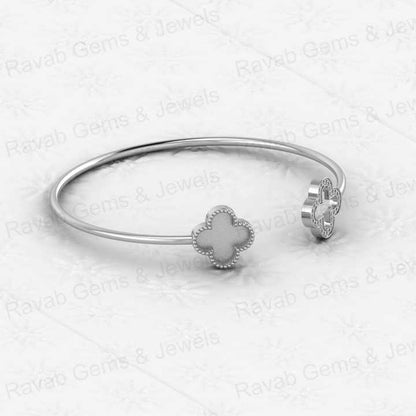 High Quality 925 Silver Four Clover Bezel Base Semi Mount Open Cuff CZ Bangle Setting Resin Ashes Jewelry Findings Components