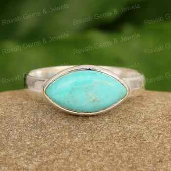 Genuine Arizona Turquoise Marquise Shape 8x16mm Solid 925 Sterling Silver Bezel Fine Hot Selling Women's Party Handmade Ring