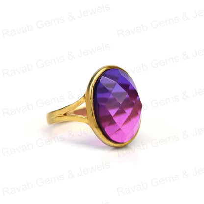 Women's Fine Jewelry Best Quality Solid 925 Sterling Silver Bio Purple Tourmaline Ring Oval Checker Cut Bezel Setting Ring