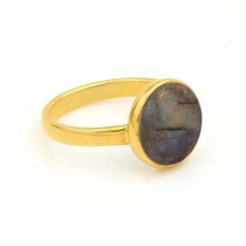 New Arrival Boho Fine Jewelry 12mm Coin Natural Labradorite Gemstone Eternity Band Ring 925 Silver Gold Vermeil Rhodium Plating