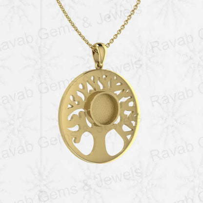 Top Quality 925 Silver 10mm Tree of Life Design Semi Mounting Blank Bezel Charm Pendant Setting for Resin & Ashes Work Jewelry
