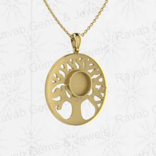 Top Quality 925 Silver 10mm Tree of Life Design Semi Mounting Blank Bezel Charm Pendant Setting for Resin & Ashes Work Jewelry