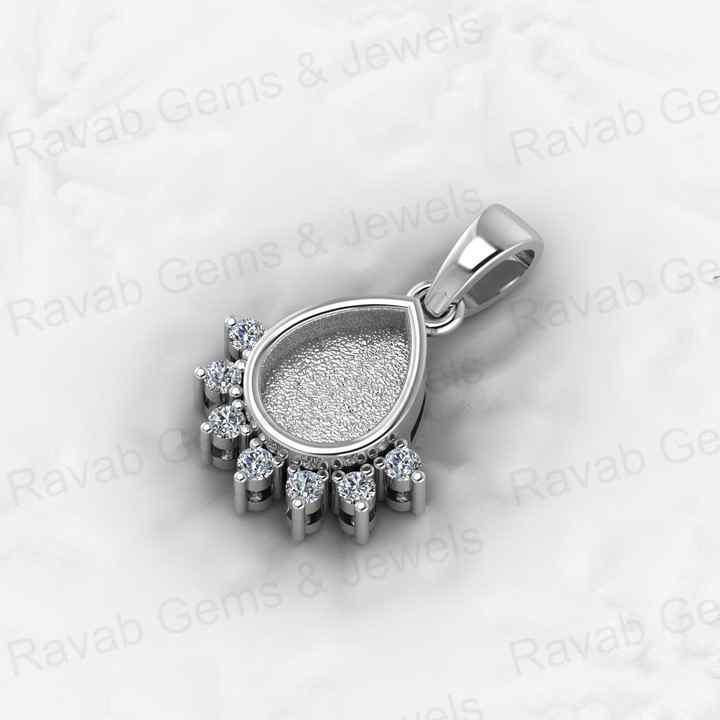 High Quality 925 Silver 6x8mm Pear Drop Setting Blank Bezel Charm Locket Pendant CZ Set DIY Breast Jewelry Findings Components