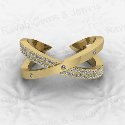 Best Selling Genuine 925 Silver Vermeil CZ Round Cut Criss-Cross Eternity Band Women's Adjustable Ring Personalized Fine Jewelry