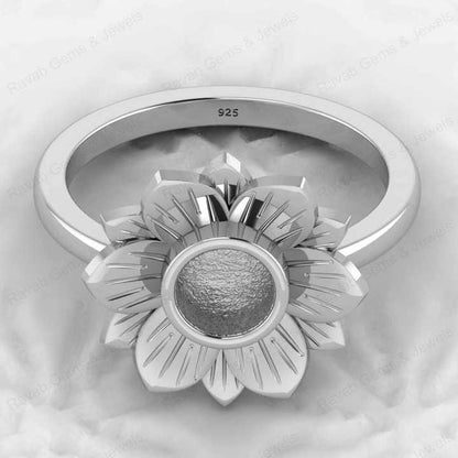 High Quality 925 Sterling Silver 10mm Lotus Flower Semi Mount Blank Bezel Setting Ring Good for Resin Gemstone Designer Jewelry