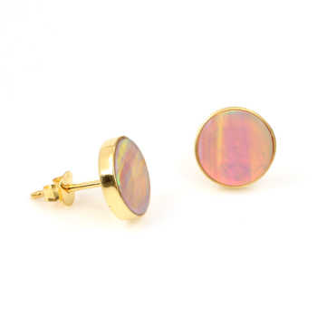 New Arrival Handmade 925 Sterling Silver 18K Gold Filled Stud Earring Girls Synthetic Multi-Color Opal Flat Gemstone Fine Stud