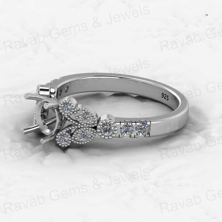 Solid 925 Silver 6mm Pave CZ Diamond Semi Mount Top Quality Filigree Open Blank Ring Prong Setting Memorial Jewelry DIY Findings