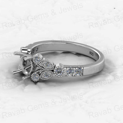 Solid 925 Silver 6mm Pave CZ Diamond Semi Mount Top Quality Filigree Open Blank Ring Prong Setting Memorial Jewelry DIY Findings