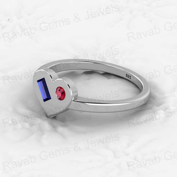 Top Selling 925 Silver Gold Vermeil Sapphire & Garnet Quartz Baguette Cut Eternity Heart Band Women Ring Minimalist Fine Jewelry