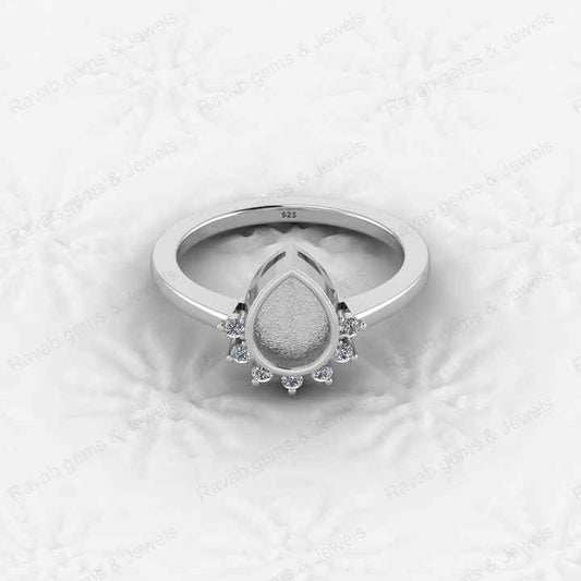 Top Quality 925 Sterling Silver 6x8mm Marquise Semi Mount Blank Setting Pear Crown Ring Good for Resin Keepsake Finding Jewelry